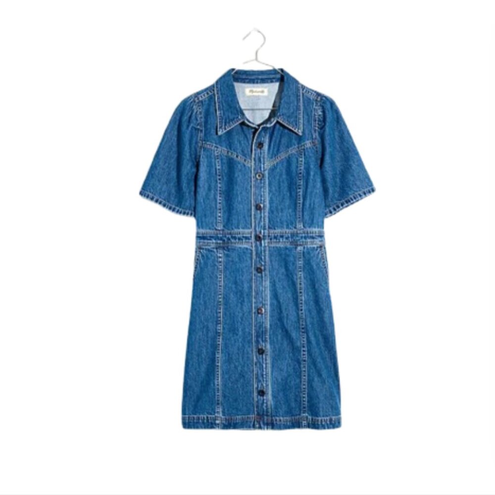 Madewell Denim Mini Shirt Dress Womens 8 Blue Short Sleeve Cotton Button Down